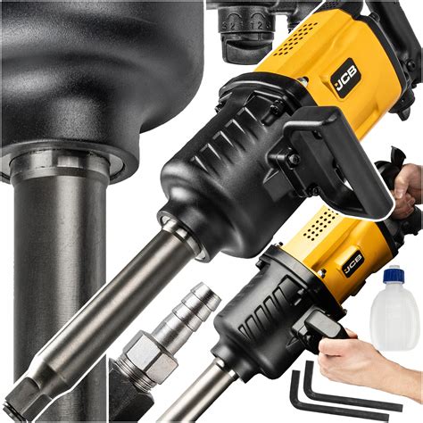 Infografika z kluczowymi parametrami technicznymi klucza pneumatycznego JCB