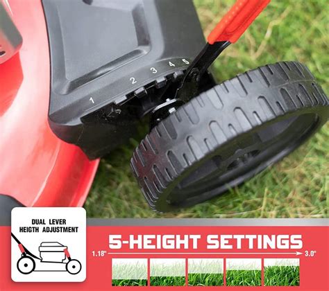 Infographics showing different cutting height settings for a lawn mower