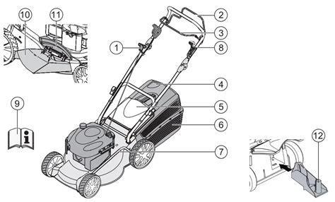 Infographic showing ergonomic handle and wheel design of an AL-KO lawnmower