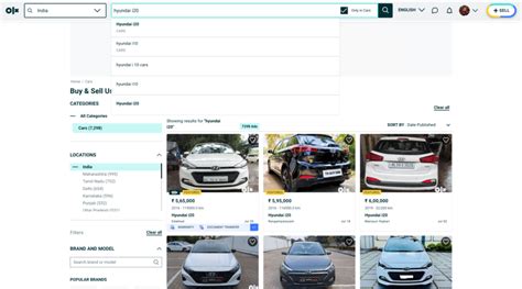 Screenshot of OLX search interface with 
