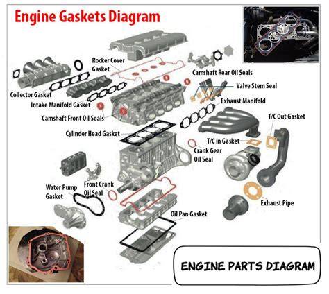 Infographic showing different engine gaskets and their locations