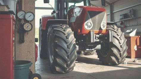 zdjęcie nowoczesnego ciągnika rolniczego na parkingu wypożyczalni