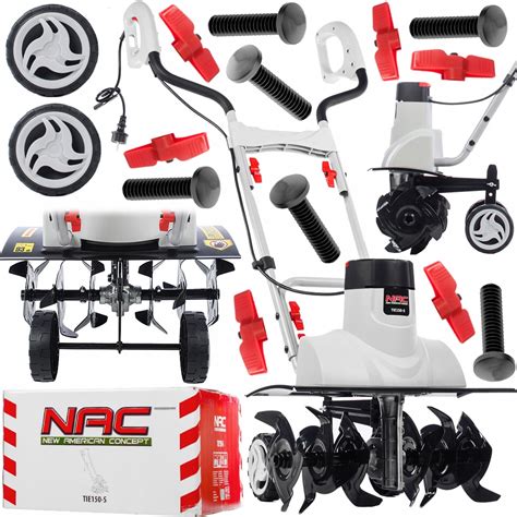 Detailed view of the NAC TIE150-S tiller's ergonomic handles and folding mechanism
