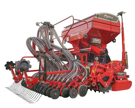 Agregat siewny Kverneland e-drill maxi plus w akcji na polu, wysiewający nasiona i nawóz