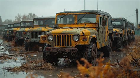 Zgrupowane pojazdy wojskowe JCB na terenie bazy, podkreślające skalę dostaw dla US Army i USMC