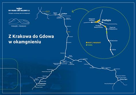 Mapa linii kolejowej Podłęże-Piekiełko z zaznaczeniem tuneli