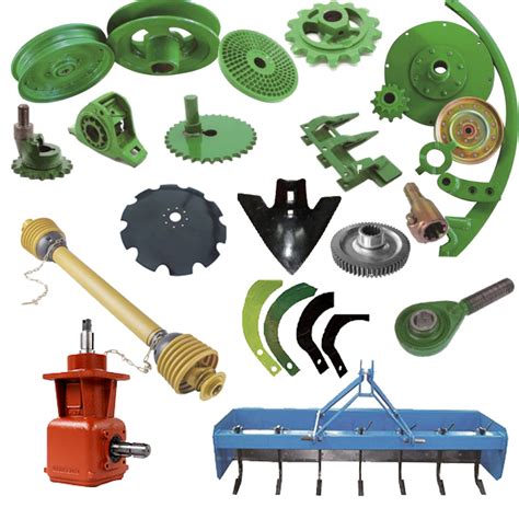 Photo of various agricultural machinery spare parts, specifically for fertilizer spreaders
