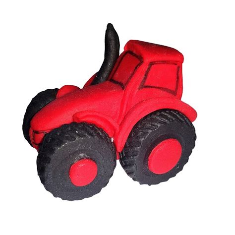 Czerwony cukrowy traktor jako dekoracja tortu