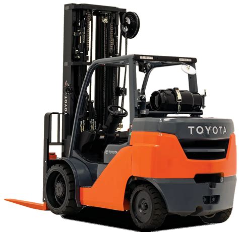 Thematic photo of a Toyota forklift in an industrial setting, possibly showing standard orange color