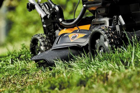 Tematyczne zdjęcie kosiarki akumulatorowej DeWalt w ogrodzie