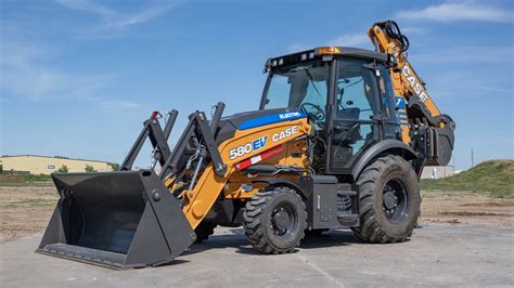 Thematic photo of a modern Case backhoe loader with equal wheels in action