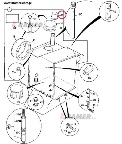 schemat punktu wlewu oleju hydraulicznego w koparce JCB 8018