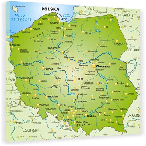 mapa Polski z zaznaczonym miastem Żary