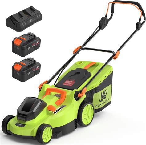Thematic photo of an electric lawnmower in a garden