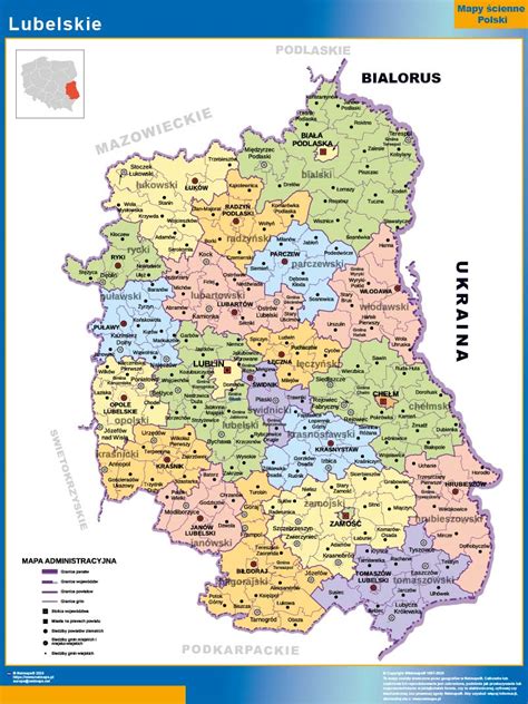 Mapa województwa lubelskiego z zaznaczonymi miejscami dostępności traktorków jednoosiowych