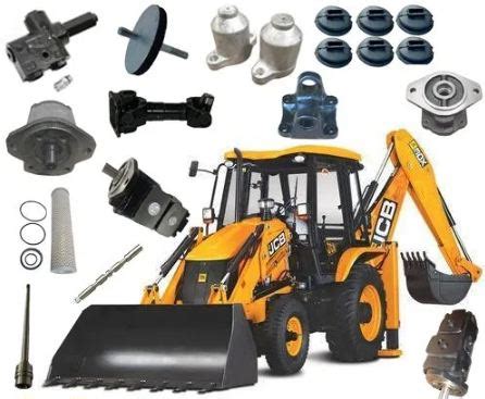 Photo of various JCB 3CX spare parts (filters, pins, bushings, seals)