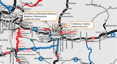 Map of the S52 expressway route in Krakow