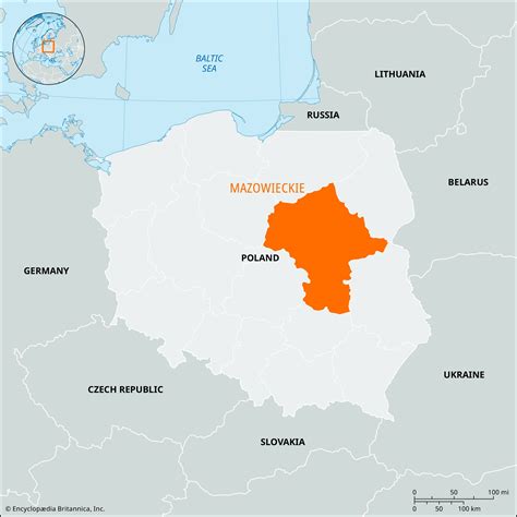 Map of Mazowieckie region highlighting agricultural areas or major towns