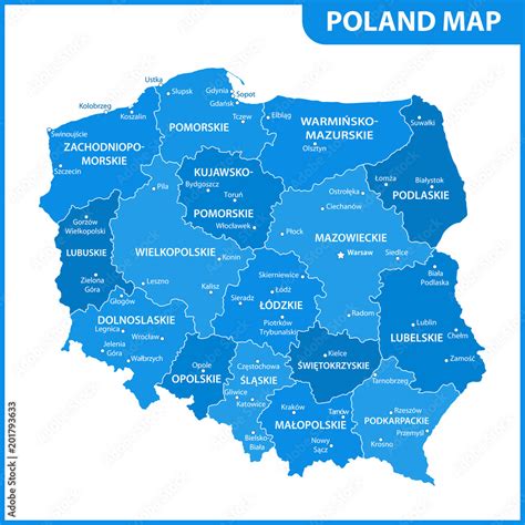mapa Polski z zaznaczonym województwem łódzkim i głównymi miastami
