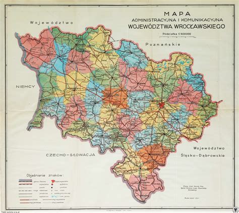 Mapa Dolnego Śląska z zaznaczonymi obszarami przemysłowymi i infrastrukturą drogową