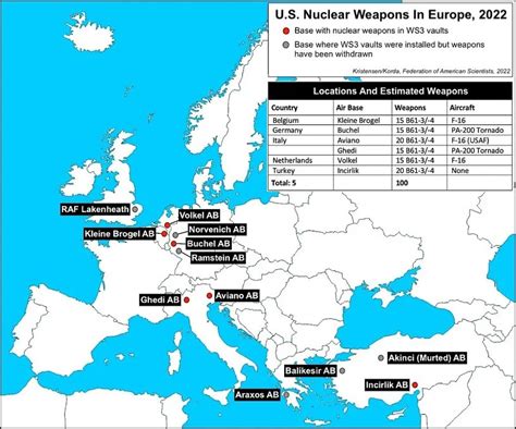 Mapa państw uczestniczących w programie Nuclear Sharing w Europie