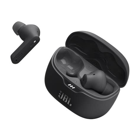 JBL Tune Beam - widok słuchawek dokanałowych z etui ładującym i wyróżnionymi cechami