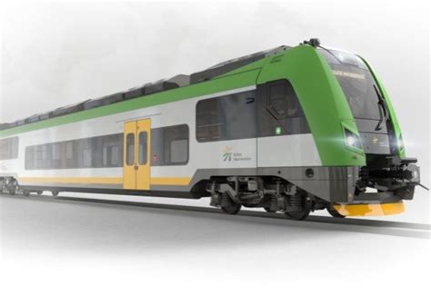 Wizualizacja akumulatorowego zespołu trakcyjnego CRRC dla Argentyny ładowanego energią słoneczną, na tle gór