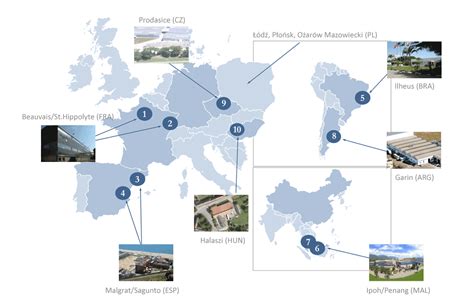 Mapa lokalizacji głównych fabryk Kverneland Group w Europie i na świecie