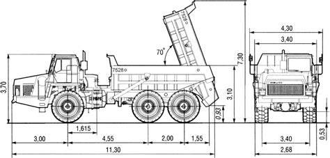 Technical drawing or scheme of an articulated dumper