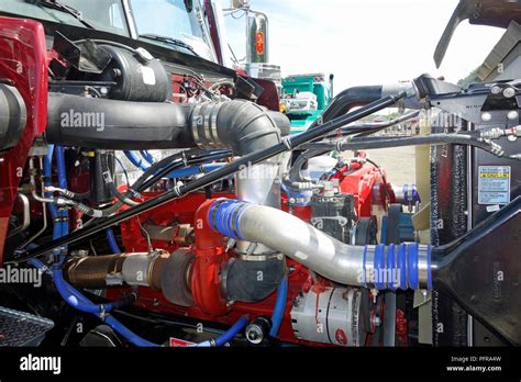 Engine compartment of a modern truck tractor