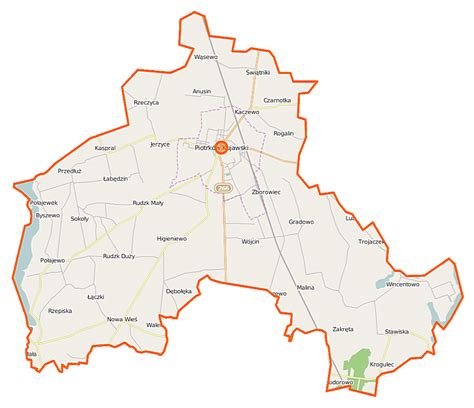 mapa regionu Piotrków Kujawski z oznaczeniami obszarów aktywności ogłoszeniowej