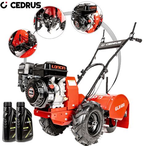 Thematic photo of a CEDRUS GLX480 tiller with the engine cover highlighted