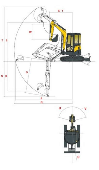 Schemat minikoparki Yanmar ViO38-7 z zaznaczonym Zero Tail Swing