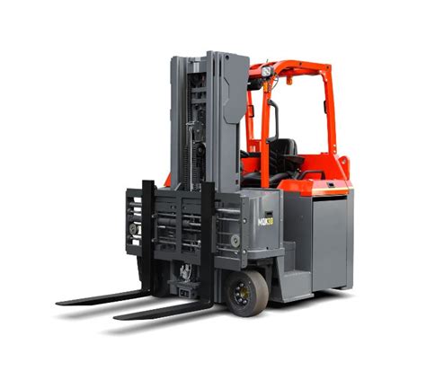 Infographic comparing key features of forklifts from major multi-directional forklift manufacturers