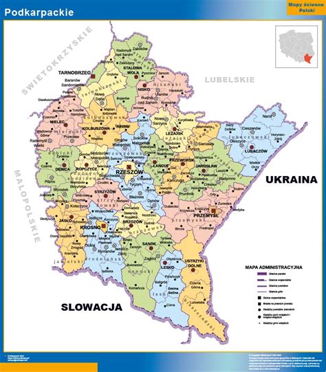 Mapa Podkarpacia z zaznaczonymi miastami, gdzie dostępne są części do kosiarek i ciągników