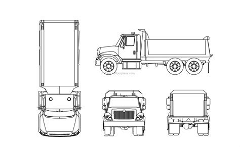 Technical drawing or scheme of a 3-axle dump truck