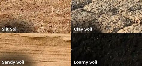 Photo of different types of soil (sandy, clay, loam) and an example of a stubble cultivator suitable for each