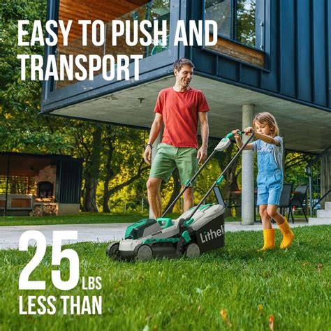 Thematic photo of a person easily maneuvering a cordless lawn mower