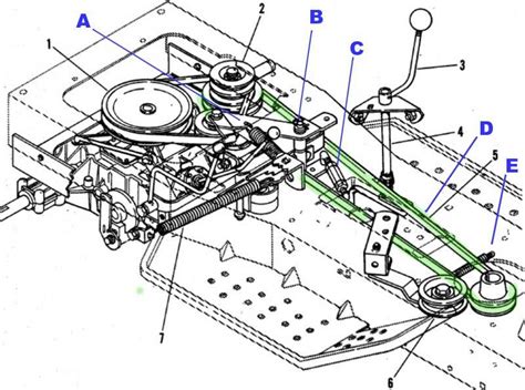 Diagram showing the drive belt and brake mechanism of a lawnmower