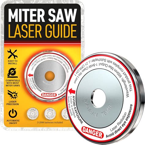 Infographics or diagram highlighting the features of a miter saw (laser guide, depth stop, slide system)
