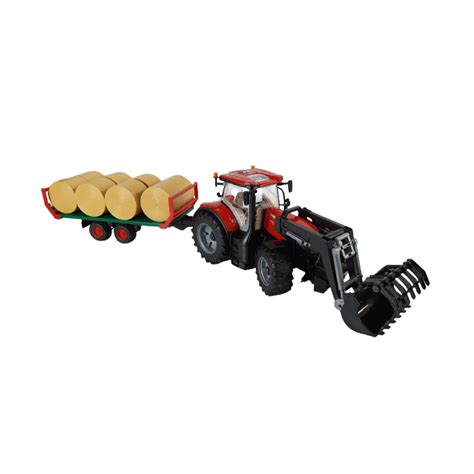 Zabawka ciągnik Case IH Optum 300 CVX Bruder 03198 z ładowaczem i przyczepą