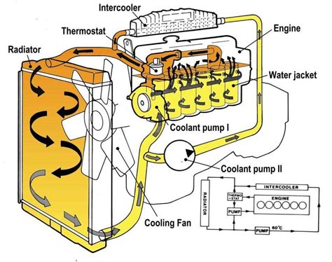 Diagram of a 3-cylinder diesel engine with cooling system