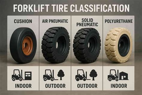 Thematic photo of a forklift with different types of tires
