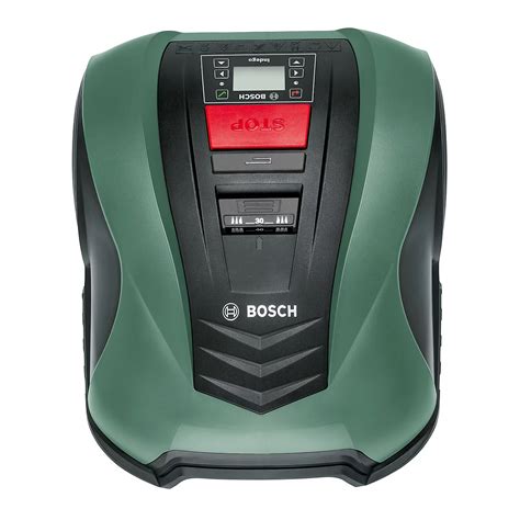 Thematic photo of a Bosch Indego robotic lawnmower working quietly on a green lawn in a modern garden
