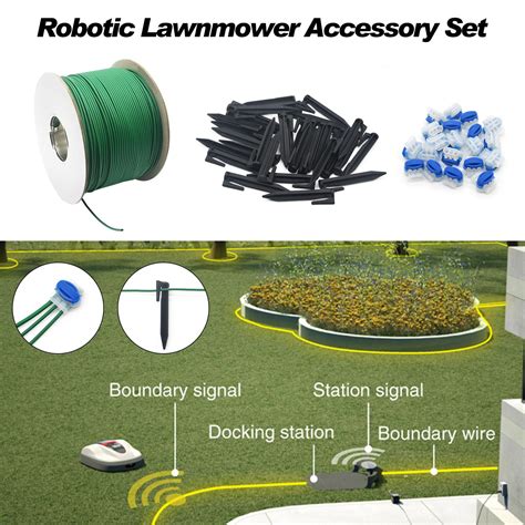 Illustration/diagram of the boundary wire installation process for a robotic lawnmower