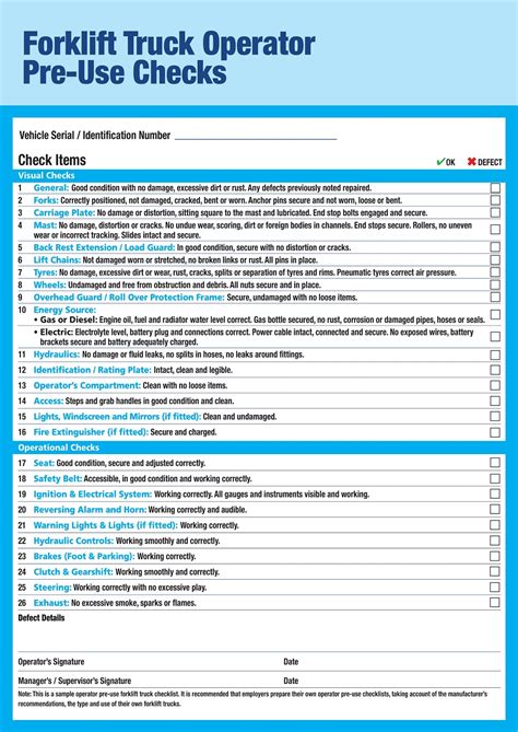 Diagram illustrating daily forklift pre-operation checklist.