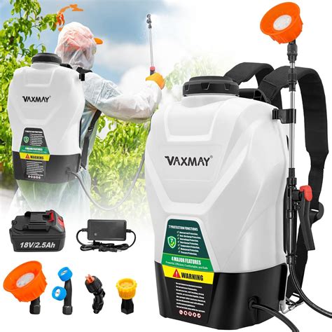 Thematic photo of a person using a Husqvarna battery-powered sprayer in a garden or field