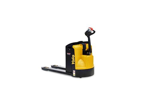 The Yale MS12X electric pallet truck in operation in a warehouse, showing its compact design and yellow-and-black livery.