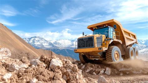Thematic photo of a quarry dump truck working on a rocky road