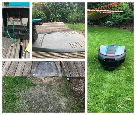 Schemat działania robota koszącego ze stacją dokującą i przewodem obwodowym